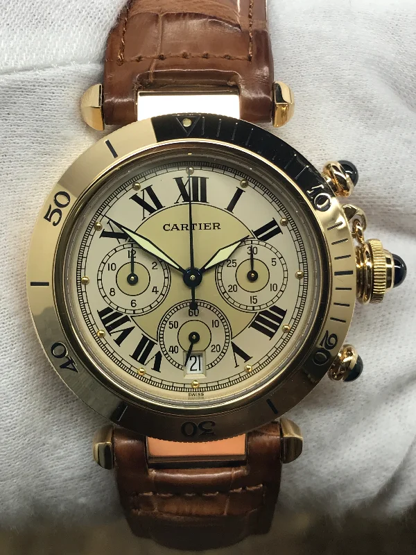 Cartier Pasha Chronograph 18K Gold 2111 Cream Dial Automatic Men's Watch