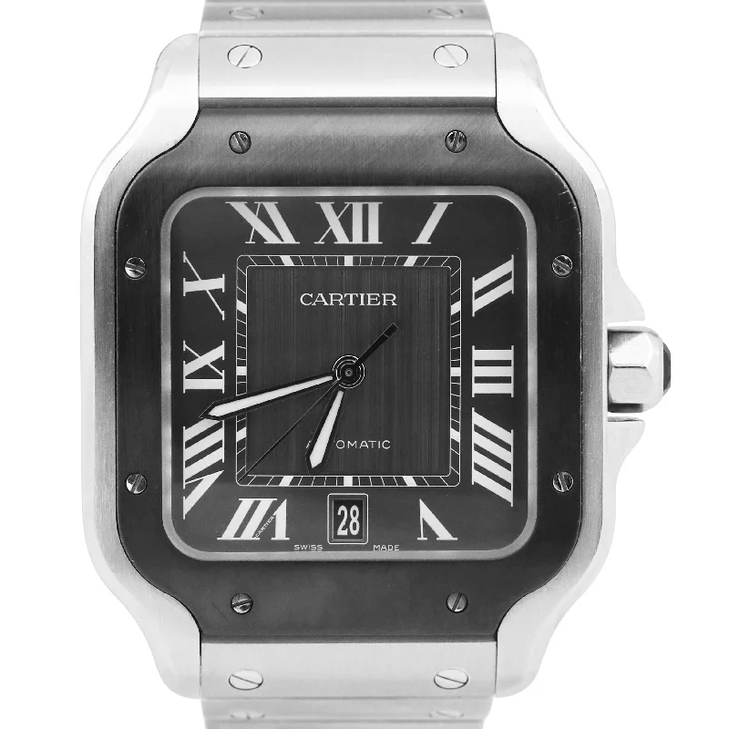 PAPERS Cartier Santos Large 39.8mm BLACK ADLC Gray Steel 4072 WSSA0037 Watch