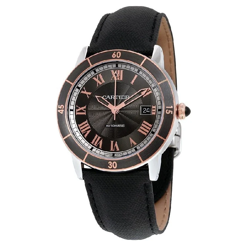 Cartier Men's W2RN0005 Ronde Croisiere 18kt Pink Gold Automatic Black Leather Watch