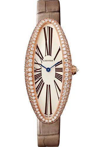 Cartier Baignoire AllongŽe Watch - 47 mm Pink Gold Diamond Case - Taupe Strap - WJBA0006