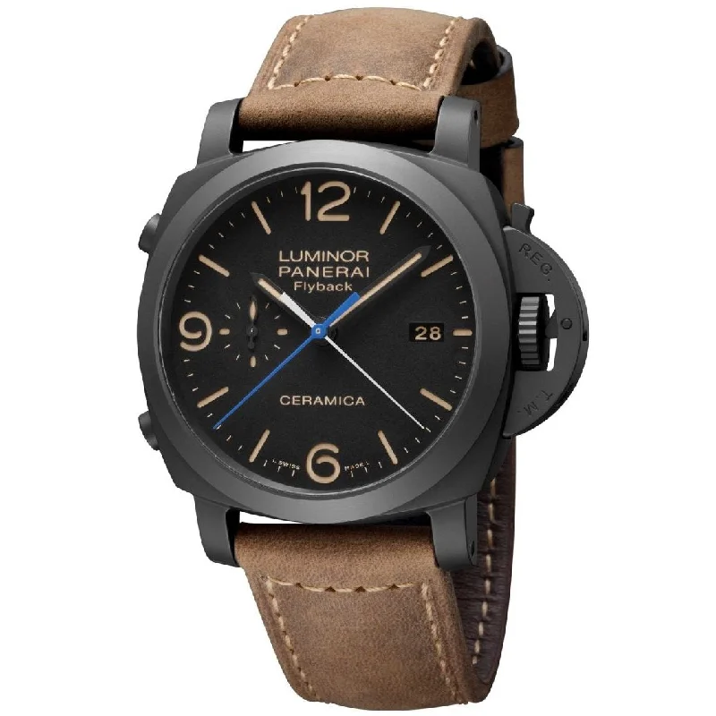 Panerai Men's PAM00580 Luminora 1950 Flyback Ceramica 3 Days Automatic Mechanical Brown Leather Watch