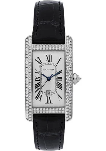 Cartier Tank AmŽricaine Watch - Medium White Gold Diamond Case - Alligator Strap - WB710002