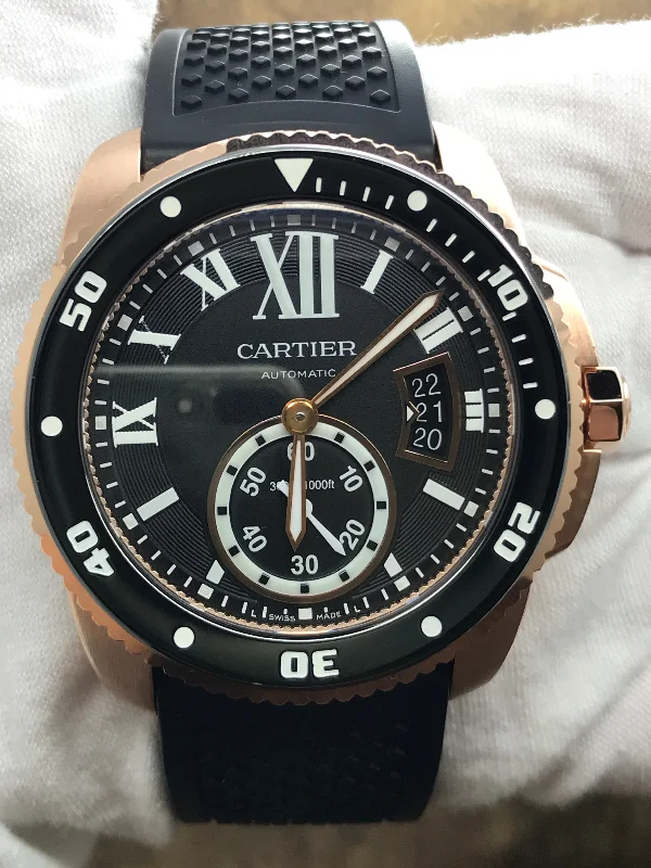 Cartier Calibre de Cartier Diver 18K Rose Gold W7100052 Black Dial Automatic Men's Watch