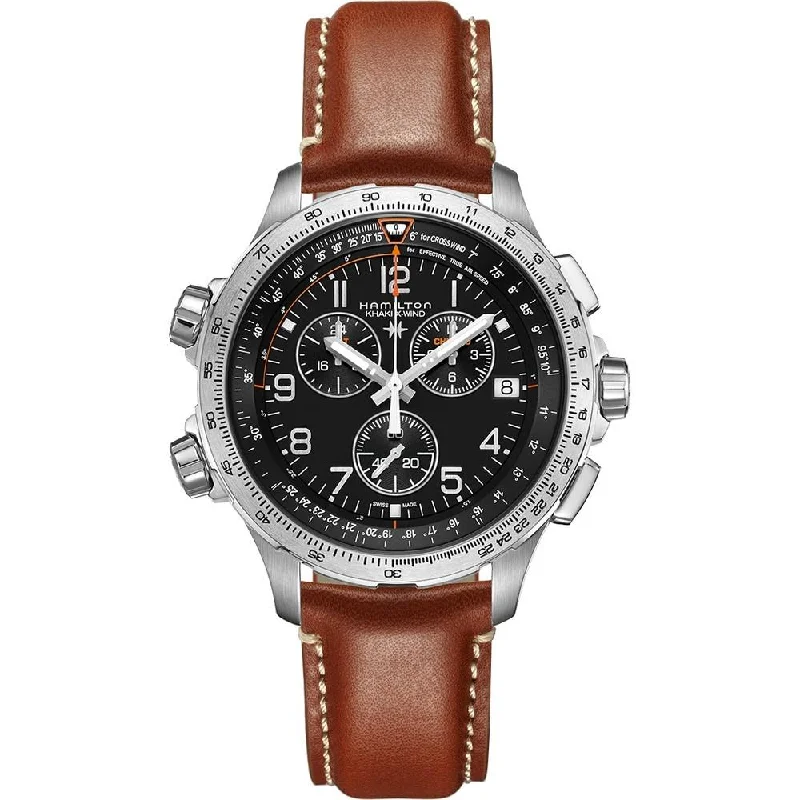 Hamilton Men's H77912535 Khaki Aviation X-Wind Chronograph, GMT and Second Time Zone Brown Leather Watch