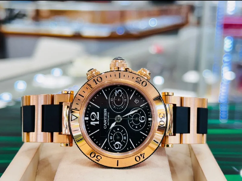 Cartier Pasha Seatimer W301980M 18k Rose Gold Chronograph Watch